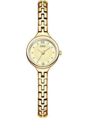 Women’s Gold Dainty Bracelet Quartz in Small Round Dial Alloy Band Wrist Watch